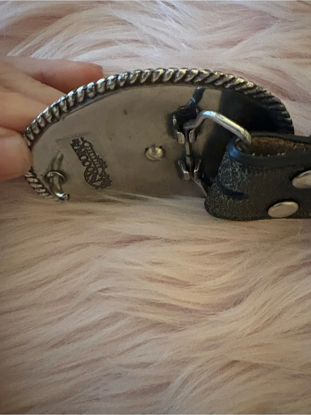 {VTG} NOCONA Western Silver Cross Buckle Belt Genuine Leather Cowgirl M RARE